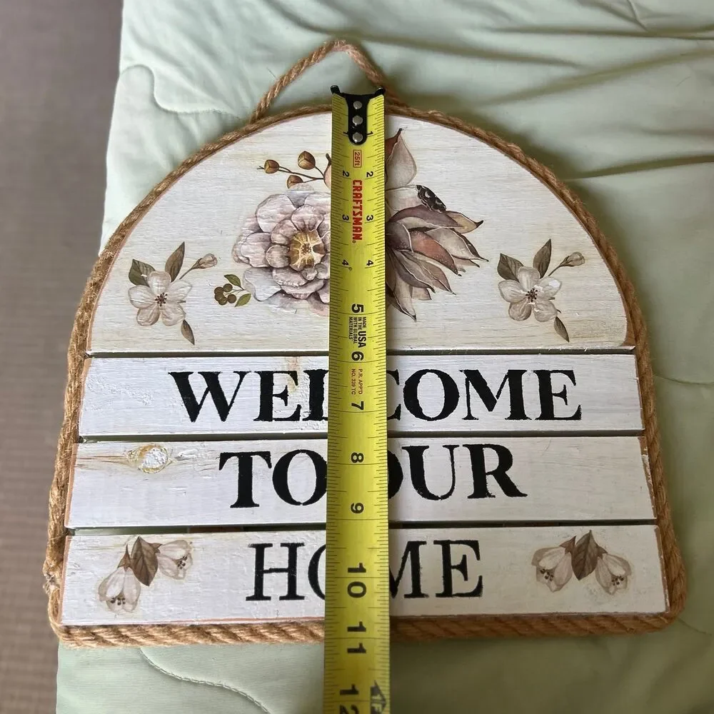 Wood Rustic Cottage Arch Floral Welcome Wall Sign Decor